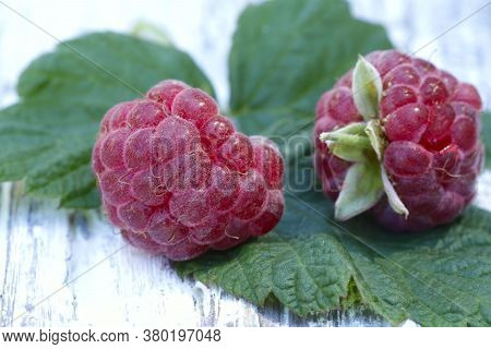 Berries Background. Red Raspberries On A Wooden Background Close-up.texture Of Raspberries.horizonta