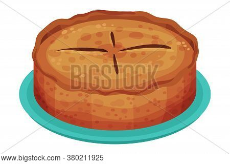 Sweet Homemade Pie With Fruit Filling And Crust Made Of Shortcrust Pastry Vector Illustration