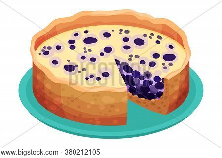 Sweet Homemade Open Pie Or Tart With Berry Filling And Crust Made Of Shortcrust Pastry Vector Illust