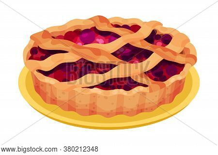 Baked Sweet Pie With Filling And Crust Made Of Shortcrust Pastry Vector Illustration