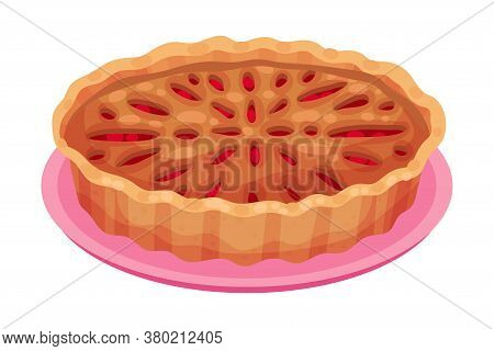 Baked Sweet Pie With Filling And Crust Made Of Shortcrust Pastry Vector Illustration