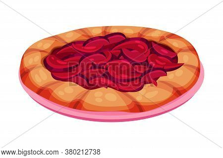 Sweet Homemade Open Pie Or Tart With Fruit Filling And Crust Made Of Shortcrust Pastry Vector Illust