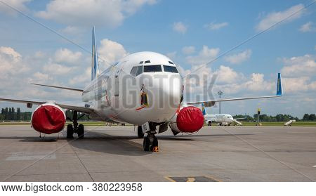 Kyiv, Ukraine - June 23, 2020: Ukraine International Airlines Boeing 737-800. The Plane Lands At The