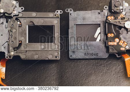 Camera Shutter Part. Electronic Shutter Device Component Of Electronic Photo Camera.