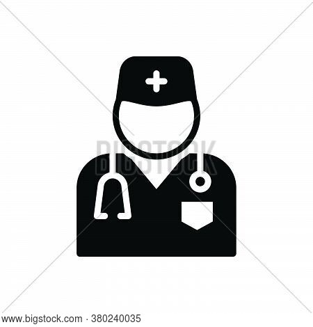 Black Solid Icon For Doctor Surgeon Stethoscope Sawbones Specialist Healer Physician Therapist Surge