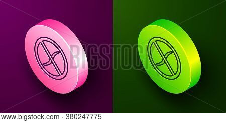 Isometric Line Anti Worms Parasite Icon Isolated On Purple And Green Background. Circle Button. Vect