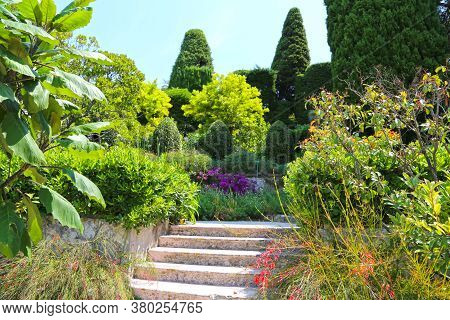 Nice, France- June 17, 2014: Landscape Garden Villa Ephrussi De Rothschild In Saint Jean Cap Ferrat