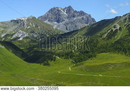 Mountain Landscape Along The Road To Crocedomini Pass, In The Brescia Province, Lombardy, Italy, At 
