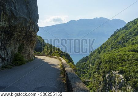 Path Of Ponale, On The Garda Lake, Trentino, Italy, Made From The Old Road From The Ledro Valley