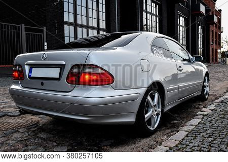Riga, Latvia - April 22, 2018: Silver Mercedes-benz Coupe Clk200 Kompressor - W208, 2001.