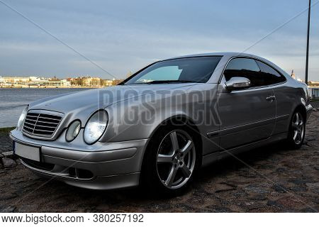Riga, Latvia - April 22, 2018: Silver Mercedes-benz Coupe Clk200 Kompressor - W208, 2001.