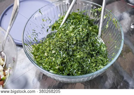 Bowl Of Brazilian Collard Greens (couve) On The Dinner Table