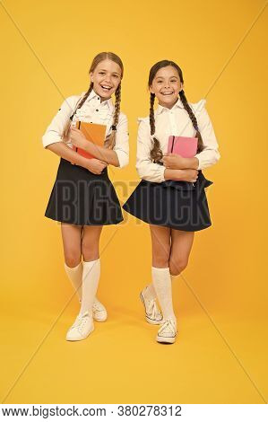 Friendship Goals. Cute School Girls With Books. First Day At School. Kids Best Friends Classmates. S