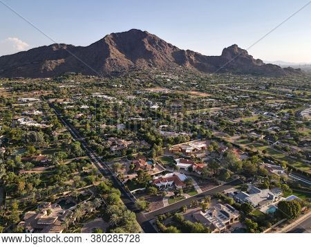 High angle view of Camelback Mountain, located in Phoenix and near Scottsdale,Arizona,USA