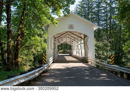 The Short Bridge, An Historic Covered Bridge Near Cascadia Oregon In The Willamette National Forest