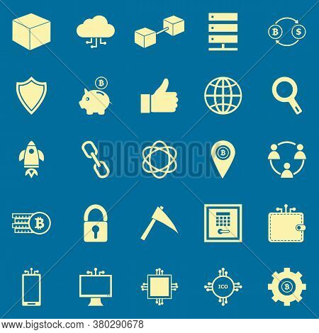 Blockchain Color Icons On Blue Background, Stock Vector