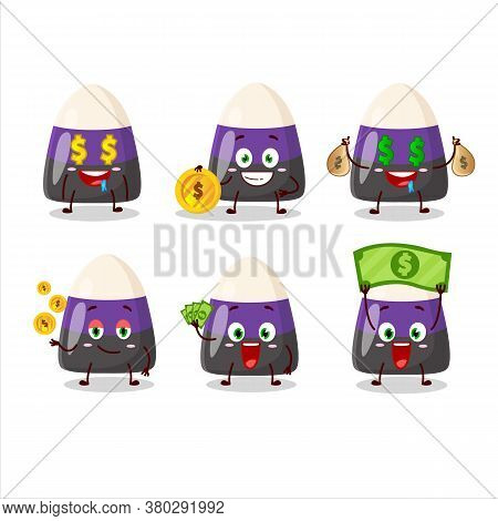 Blue Candy Corn Cartoon Character With Cute Emoticon Bring Money