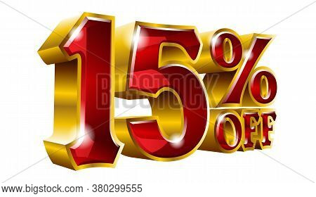 15% Off - Fifteen Percent Off Discount Gold And Red Sign. Vector Illustration. Special Offer 15 % Of