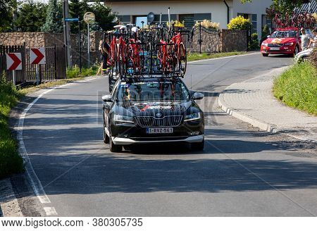Krakow, Poland - August 4, 2018:  Team Vehicle On The Route Of Tour De Pologne Bicycle Race. Tdp Is 