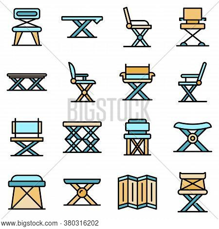 Folding Furniture Icons Set. Outline Set Of Folding Furniture Vector Icons Thin Line Color Flat On W