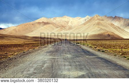 Evening Panoramic View Of Pamir Highway Or Pamirskij Trakt, Road M-41, International Road In Tajikis