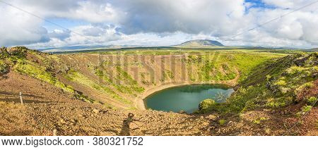 Panoramic View Over Kerio Volcano Crater In Southern Iceland In Summer During Daytime
