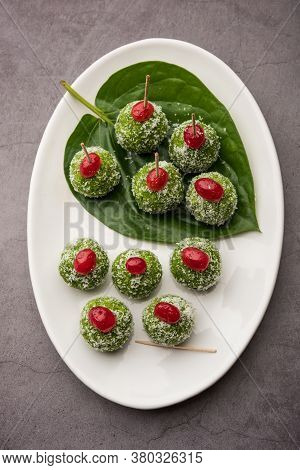 Paan Coconut Laddu Is Indian Sweet Made Using Betel Leaves And Nariyal