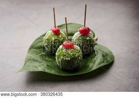 Paan Coconut Laddu Is Indian Sweet Made Using Betel Leaves And Nariyal