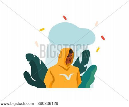 Hand Drawn Vector Abstract Stock Graphic Illustration With Young Happy Black African American Beauty