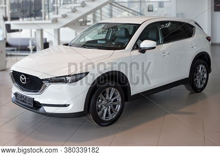 Russia, Izhevsk - August 06, 2020: New Modern Crossover Cx-5 In The Mazda Showroom. Front And Side V