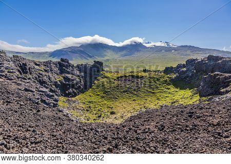 View On Snaefellsjoekul Volcano Summit In Summer During Daytime