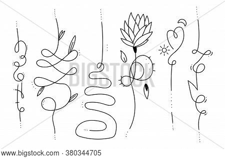Unalome Hand Drawn Tattoo Vector Design Elements Set Isolated On A White Background.
