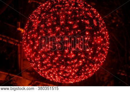 Molton Street Decorated For Christmas Flashing Lights. New Year String Rice Lights Bulbs Simulating 