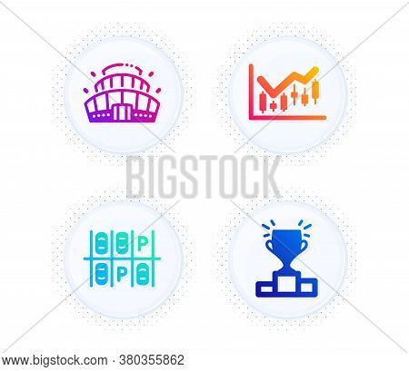 Parking Place, Financial Diagram And Arena Stadium Icons Simple Set. Button With Halftone Dots. Winn