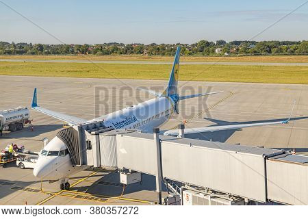 Lviv, Ukraine - 09 Aug 2020: Mau International  Plane Unloads Baggage At The Lviv Lwo Danylo Halytsk