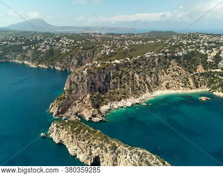 Aerial Drone Point Of View Picturesque Turquoise Bay Green Water Lagoon Of Mediterranean Sea Rocky C