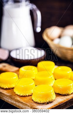 Egg Yolk Candy With Sugar, Typical Of Brazil And Portugal, Called Quindim Or Brisa De Liz.
