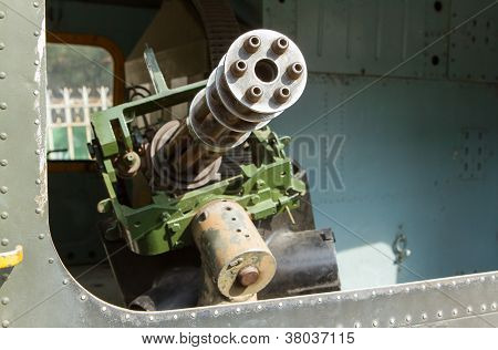 Chaingun In An Old American Helicopter Used In The Vietnam War