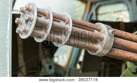 Chaingun In An Old American Helicopter Used In The Vietnam War