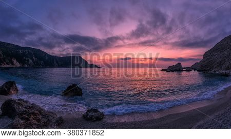 Incredible Picturesque Seascape During Sunset, Awesome Nature Landscape. Dramatic Colorful Sky Over 