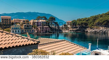 Assos Village And Beautiful Sea Bay, Kefalonia Island, Greecewonderful Summer Seascape Of Ionian Sea