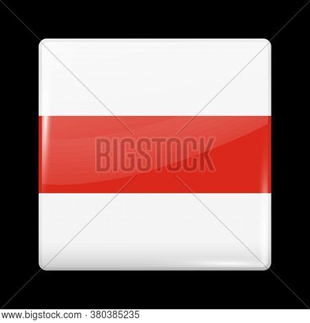 Belarus. Historical White-red-white Flag. Glossy Icon Square Shape. Vector Button