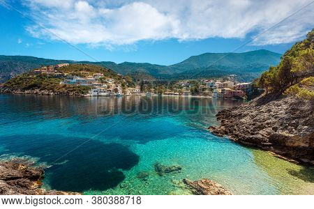 Wonderful Summer Seascape Of Ionian Sea. Wonderful Place For Holiday. Amazing Greece. Picturesque Co