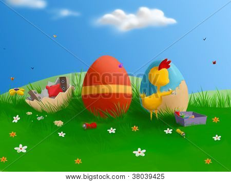 Pollo y mariposas