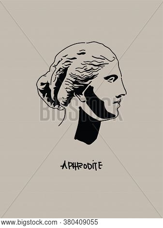 Modern And Minimalist Aphrodite Vector Art Portrait. Shadow Doodle Drawing Of Greek Goddess