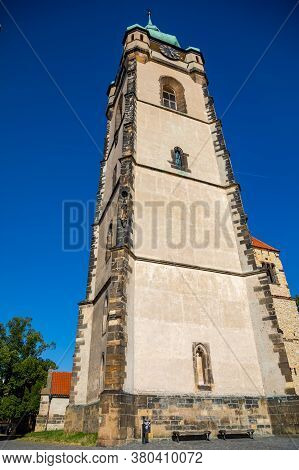 Steple Of Gothic Church Of St. Peter And Paul In Town Melnik In Czech Republic