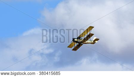 Ickwell, Bedfordshire, England - August 02, 2020:  Classic G-aain Parnall Elf Ii  Aircraft In Flight