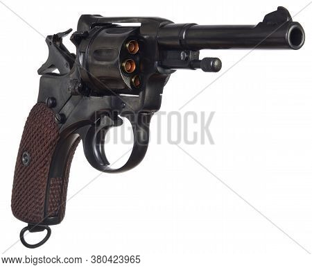 Black Loaded Revolver On A White Background