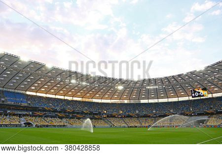 Kyiv, Ukraine - August 5, 2020: Panoramic View Of Nsc Olimpiyskyi Stadium In Kyiv During The Uefa Eu