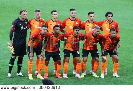 Kyiv, Ukraine - August 5, 2020: Shakhtar Donetsk Players Pose For A Group Photo Before Uefa Europa L